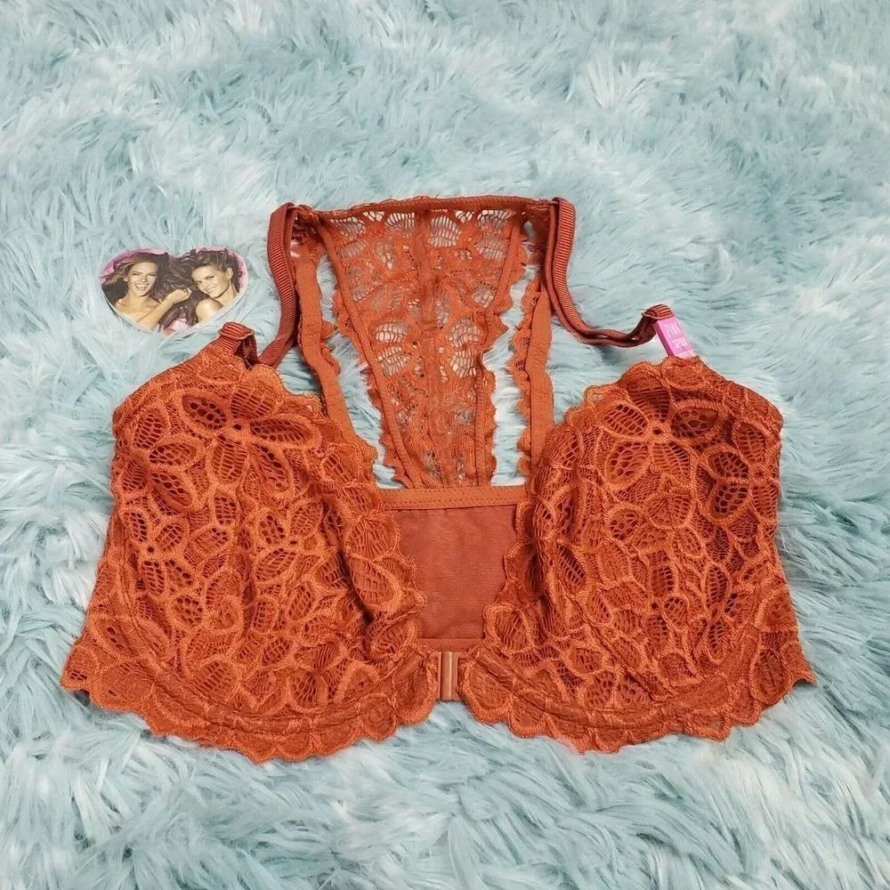 Victoria's Secret Racerback Pink Date Gingerbread Unlined Demi Brown 32 DD